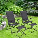 4 Pieches Patio Adjustable Back Folding Dining Chair Ottoman Set-Gray