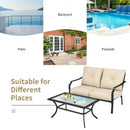 2 PCS Patio Outdoor Cushioned  Sofa Bench with Coffee Table-Beige