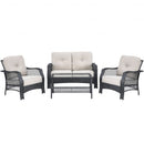 4 Pieces Patio Wicker Furniture Set Loveseat Sofa Coffee Table with Cushion-Beige