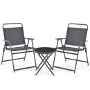 3 Pieces Outdoor Bistro Set with Folding Table and Chairs for Garden-Gray