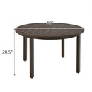 49 Inch Round Patio Dining Table Metal Slatted Table with Umbrella Hole-Brown
