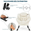 Modern Polyester Fabric Lazy Chair with Side Pocket-Beige