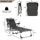 Beach Folding Chaise Lounge Recliner with 7 Adjustable Position-Gray