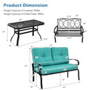 2PCS Patio Loveseat Bench Table Furniture Set with Cushioned Chair-Turquoise