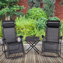 3 Pieces Folding Portable Zero Gravity Reclining Lounge Chairs Table Set-Black