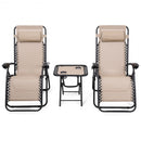 3 Pieces Folding Portable Zero Gravity Reclining Lounge Chairs Table Set-Beige