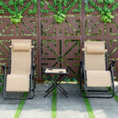 3 Pieces Folding Portable Zero Gravity Reclining Lounge Chairs Table Set-Beige