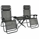 3 Pieces Folding Portable Zero Gravity Reclining Lounge Chairs Table Set-Gray