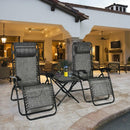 3 Pieces Folding Portable Zero Gravity Reclining Lounge Chairs Table Set-Gray