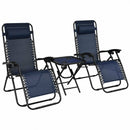 3 Pieces Folding Portable Zero Gravity Reclining Lounge Chairs Table Set-Navy