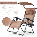 Folding Recliner Lounge Chair with Shade Canopy Cup Holder-Coffee