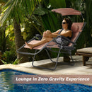 Folding Recliner Lounge Chair with Shade Canopy Cup Holder-Coffee