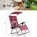 Folding Recliner Lounge Chair with Shade Canopy Cup Holder-Wine