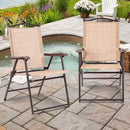 Set of 2 Patio Folding Sling Back Camping Deck Chairs-Beige