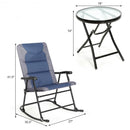 3 Pcs Outdoor Folding Rocking Chair Table Set with Cushion-Blue