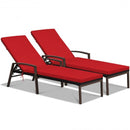 2 Pcs Patio Rattan Adjustable Back Lounge Chair-Red