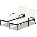 2 Pcs Patio Rattan Adjustable Back Lounge Chair with Armrest and Removable Cushions-White