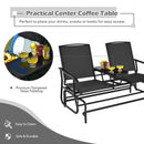 2-Person Double Rocking Loveseat with Mesh Fabric and Center Tempered Glass Table-Black