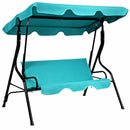 3 Seats Patio Canopy Cushioned Steel Frame Swing Glider Hammock-Blue