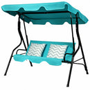 3 Seats Patio Canopy Cushioned Steel Frame Swing Glider Hammock-Blue
