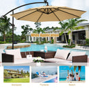10 Ft Solar LED Offset Umbrella with 40 Lights and Cross Base for Patio-Beige