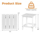 15" Patio Square Wooden Slat End Side Coffee Table for Garden-White