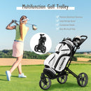 Folding Golf Push Cart with Scoreboard Adjustable Handle Swivel Wheel-Gray