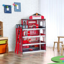 Wooden Fire Station Dollhouse Playset with Truck and Helicopter