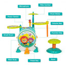 3-Piece Electric Kids Drum Set with Microphone Stool Pedal