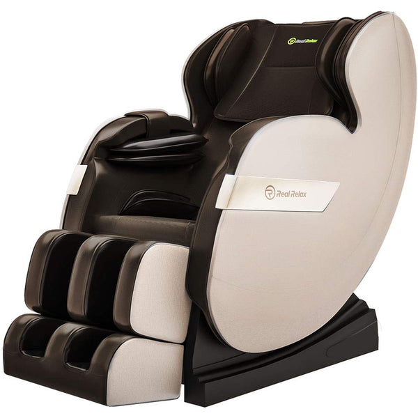 Real Relax Massage Chair, Full Body Zero Gravity Shiatsu Massage Recliner with Bluetooth Heat Foot Roller, FAVOR-03 Plus(Brown and Khaki) Brown