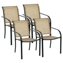 Set of 4 Patio Dining Chairs Stackable with Armrest and Backrest-Brown
