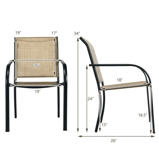 Set of 4 Patio Dining Chairs Stackable with Armrest and Backrest-Brown
