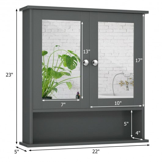 Bathroom Wall Mount Mirror Cabinet Organizer-Gray