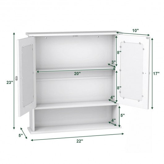 Bathroom Wall Mount Mirror Cabinet Organizer-White