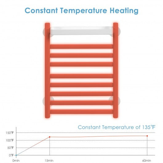 110W Electric Heated Towel Rack with Top Tray for Bathroom and Kitchen