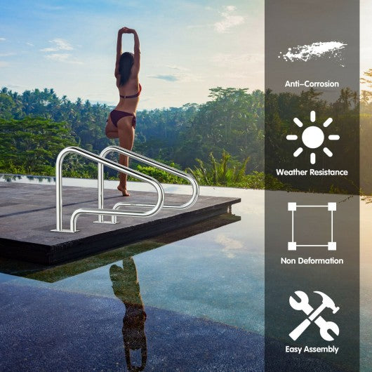 2 Pcs Stainless Steel Hand Rail Set with Quick Mount Base for Swimming Pool in Summer