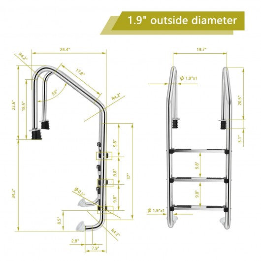 Stainless Steel Swimming Pool Ladder with Anti-Slip Step