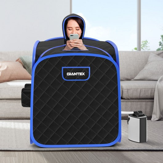 800W 2 Person Portable Steam Sauna Tent SPA with Hat Side Holes 3L Steamer-Black