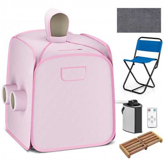 800W 2 Person Portable Steam Sauna Tent SPA with Hat Side Holes 3L Steamer-Pink