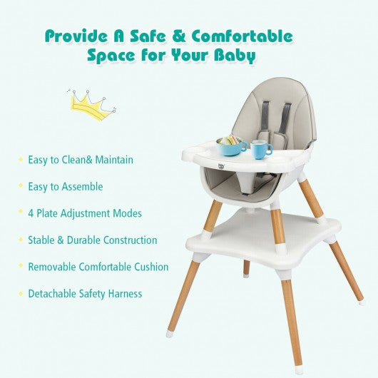 5-in-1 Baby Wooden Convertible High Chair -Gray