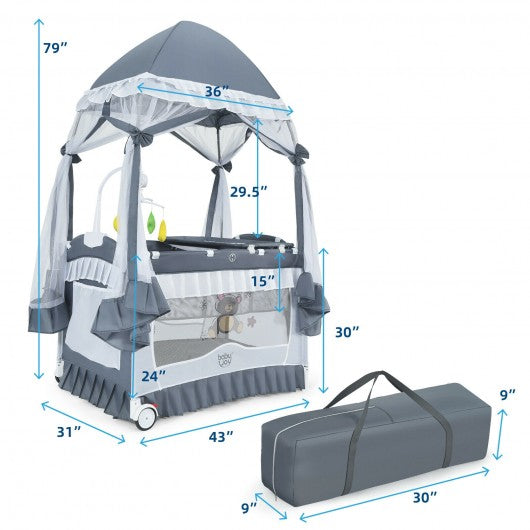 Portable Baby Playpen Crib Cradle with Carring Bag-Gray