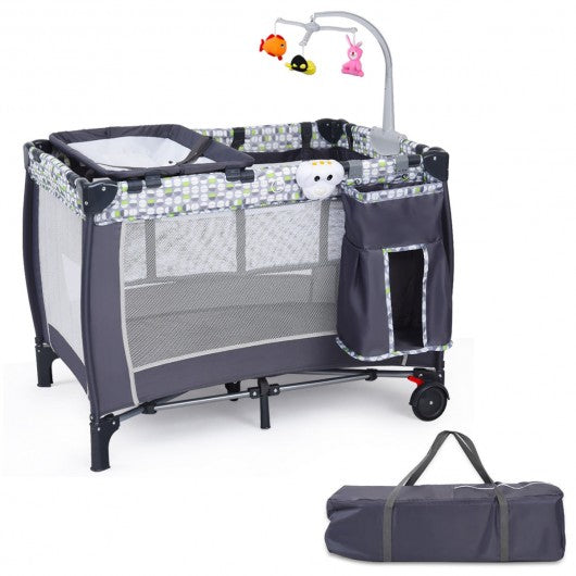 Foldable Travel Baby Crib Playpen Infant Bassinet Bed w- Carry Bag-Gray