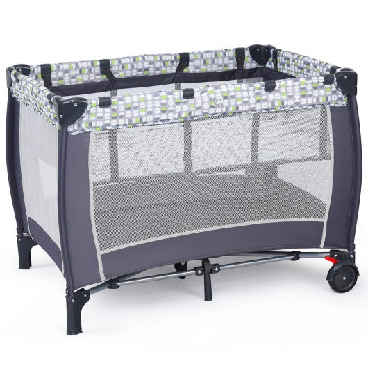 Foldable Travel Baby Crib Playpen Infant Bassinet Bed w- Carry Bag-Gray