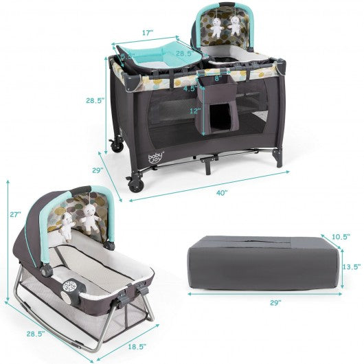 4-in-1 Convertible Portable Baby Playard Newborn Napper with Music and Toys-Blue