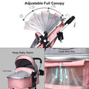 2 in 1 High Landscape Convertible Reversible Bassinet Pram-Pink