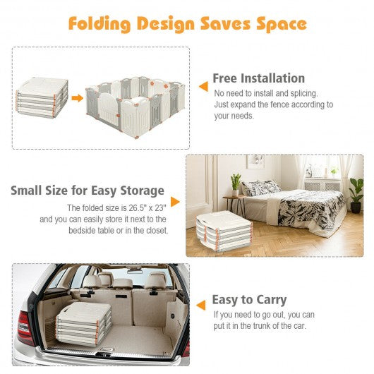 16 Panel Activity Safety Baby Playpen w- Lock Door-Beige