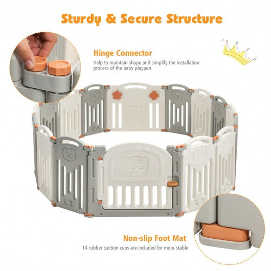 16 Panel Activity Safety Baby Playpen w- Lock Door-Beige
