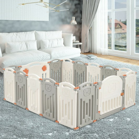16 Panel Activity Safety Baby Playpen w- Lock Door-Beige