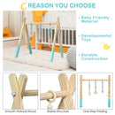 Portable 3 Wooden Newborn Baby Exercise Activity Gym Teething Toys Hanging Bar-Blue