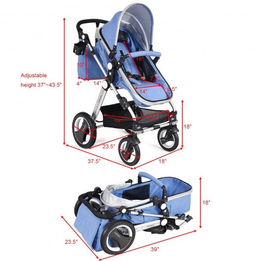 Folding Aluminum Baby Stroller Baby Jogger with Diaper Bag-Blue